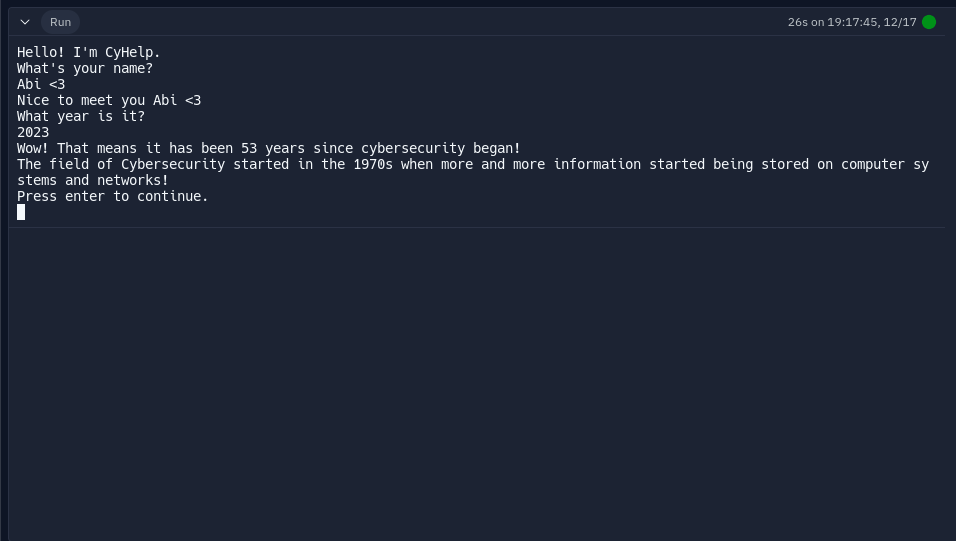An image of a simple chatbot that teaches the user about cybersecurity