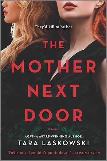a poster that displays the book cover of the novel The Mother Next Door