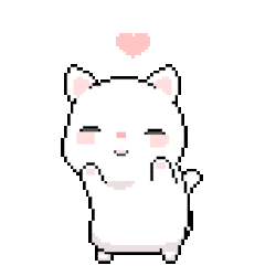 a cute gif of a white kitty swaying with a heart flowing above it