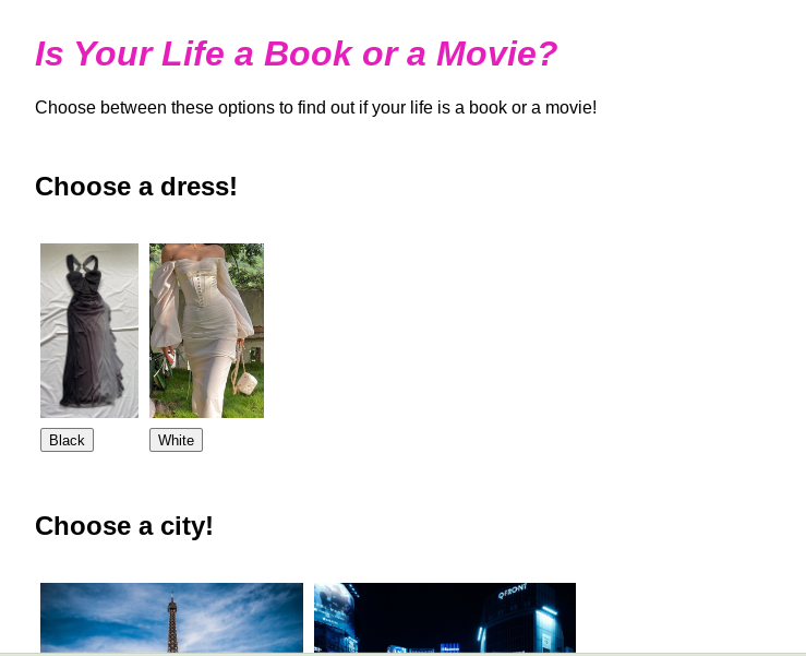 An image of a buzzfeed style quiz titled 'is your life a book or a movie'
